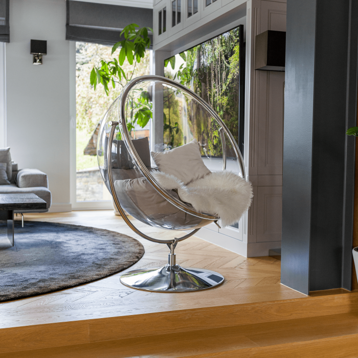 Scaun suspendat cu suport, transparent/ argintiu/ gri, BUBBLE NEW TIP 2 [31]