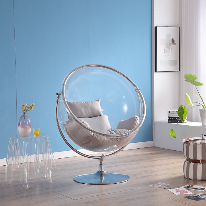 Scaun suspendat cu suport, transparent/ argintiu/ gri, BUBBLE NEW TIP 2 [30]
