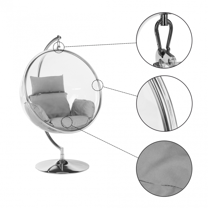 Scaun suspendat cu suport, transparent/ argintiu/ gri, BUBBLE NEW TIP 3 [16]