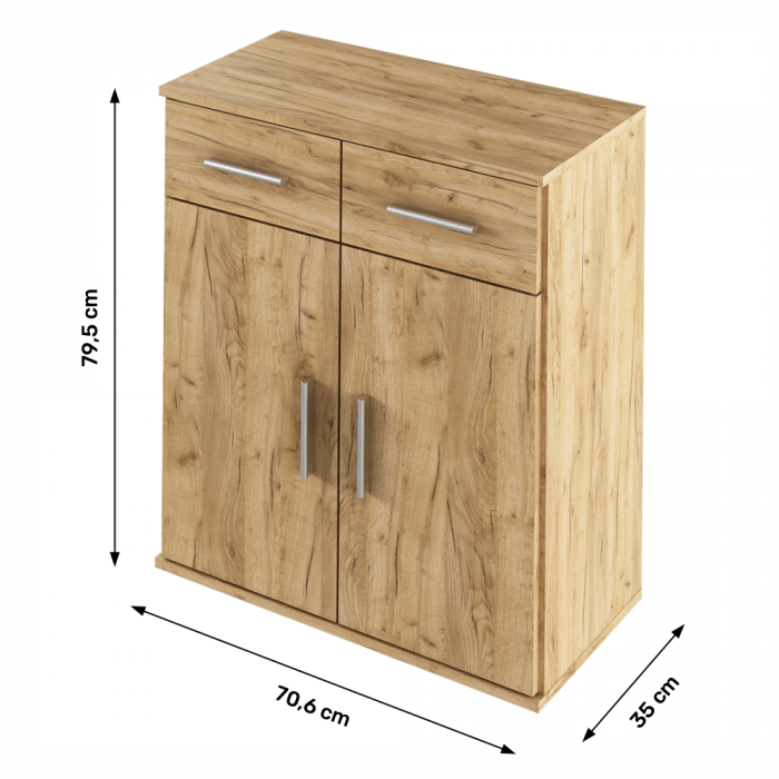 Comoda 2 sertare 2 usi, stejar artisan,  70,6x35x79,5 cm [3]