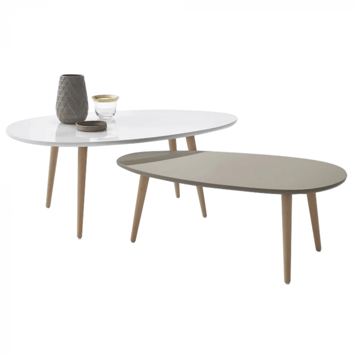 Set 2 măsuţe de cafea, alb/gri, DOBLO [1]