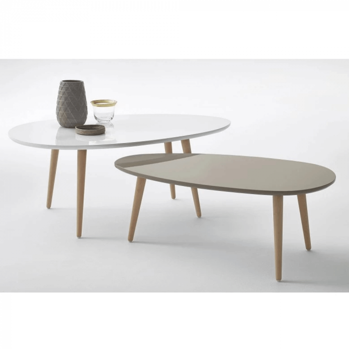 Set 2 măsuţe de cafea, alb/gri, DOBLO [2]
