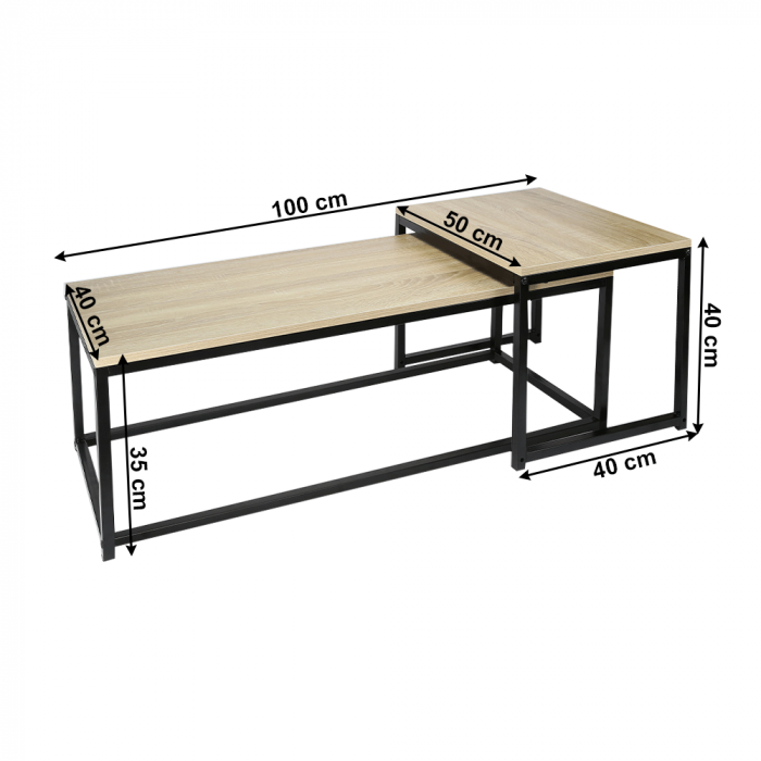 Set 2 măsuţe de cafea, stejar sonoma/negru, KASTLER NEW TYP 2 [4]