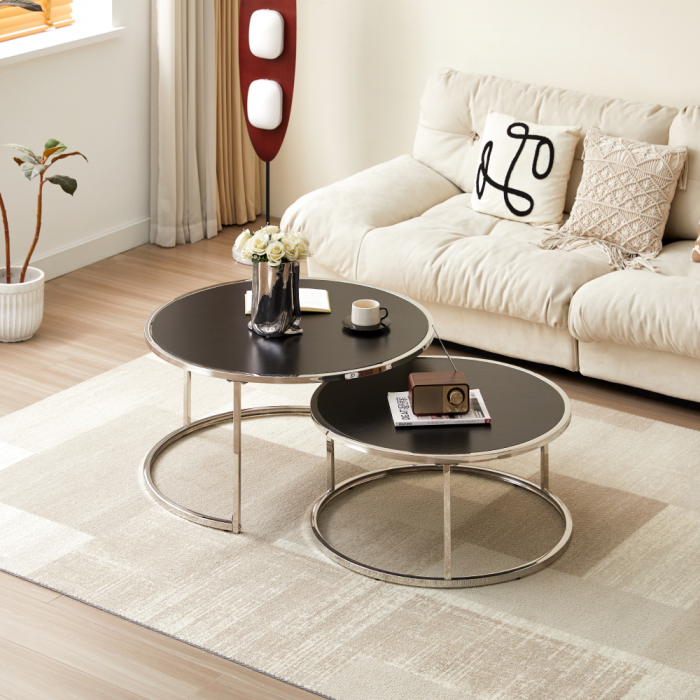 Set 2 mese de cafea, argintiu/negru, moderne, pentru living , hol , spatii comerciale [5]
