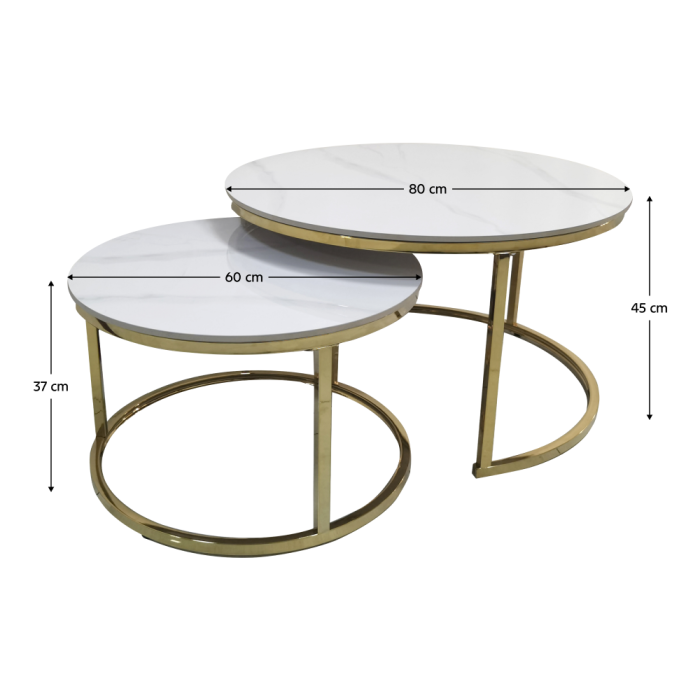 Set 2 mese de cafea, imitaţie de marmură/gold crom-auriu, DEVNET 3 NEW [3]