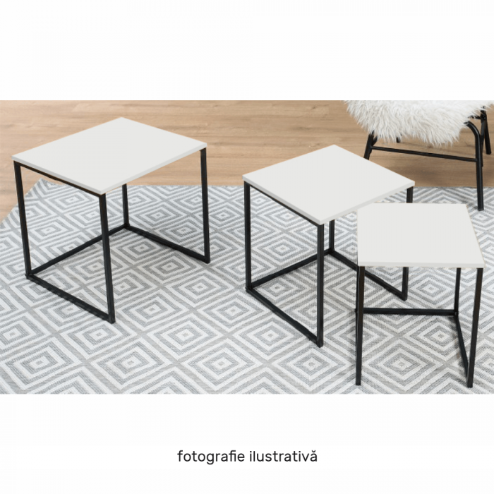 Set 3 măsuţe de cafea, alb mat/negru, KASTLER NEW TYP 3 [2]
