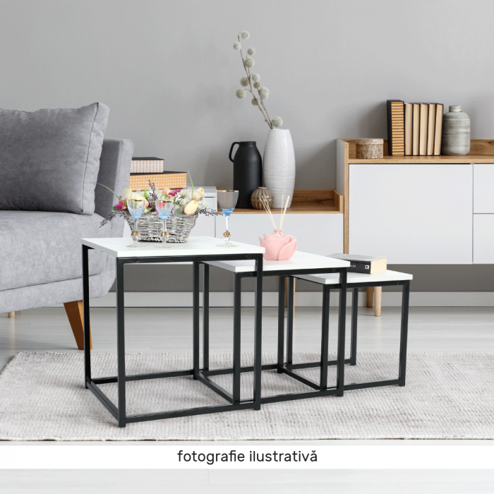 Set 3 măsuţe de cafea, alb mat/negru, KASTLER NEW TYP 3 [3]