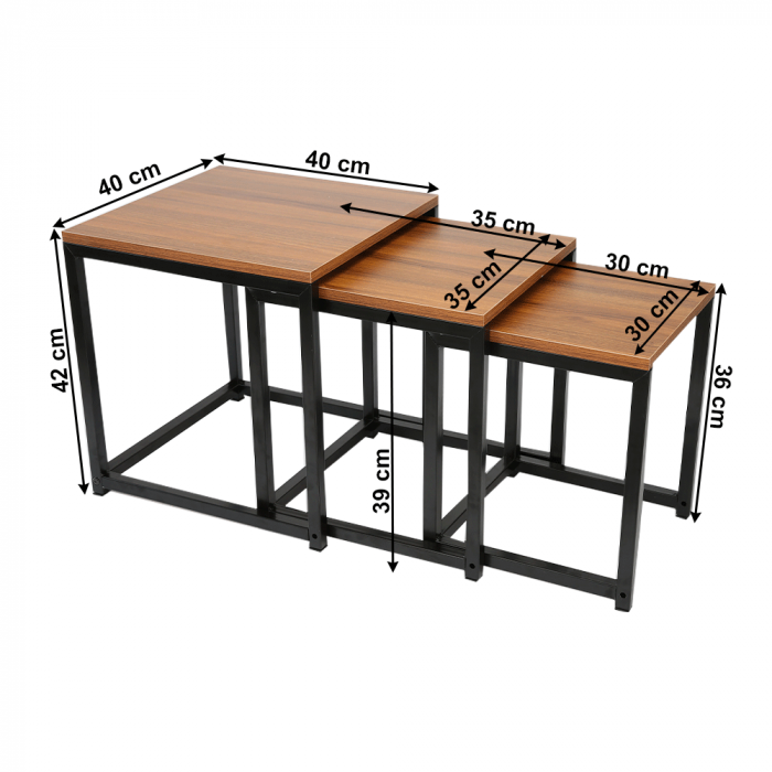 Set 3 măsuţe de cafea, nuc/negru, KASTLER NEW TYP 3 [4]