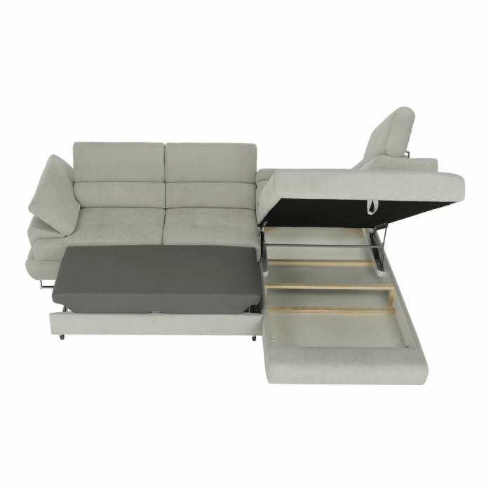 Set canapea cu spaţiu de depozitare, gri deschis, material textil, dreapta, BUTON R [25]