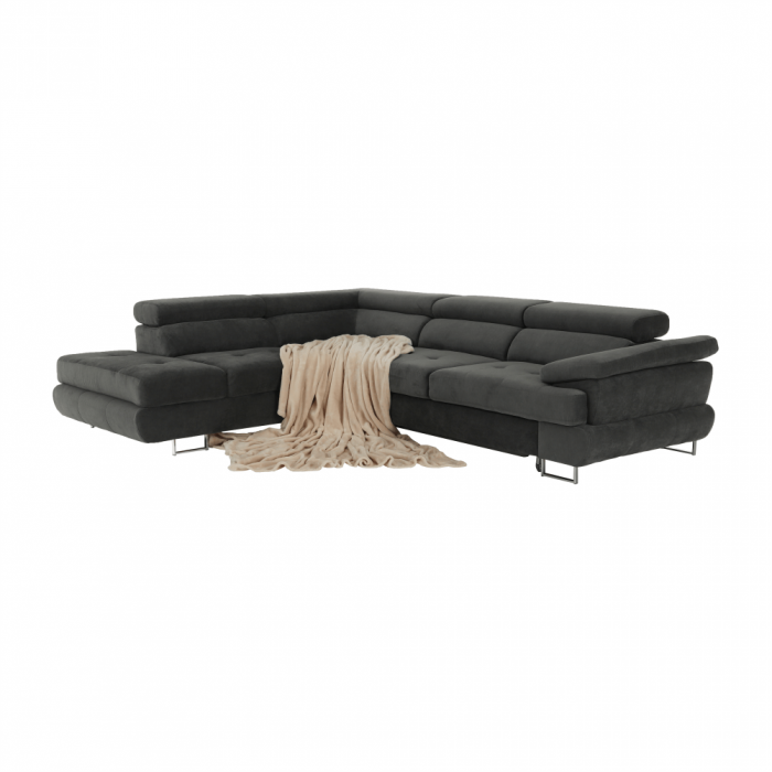 Set canapea cu spaţiu de depozitare, gri, material textil, stânga, BUTON R [9]
