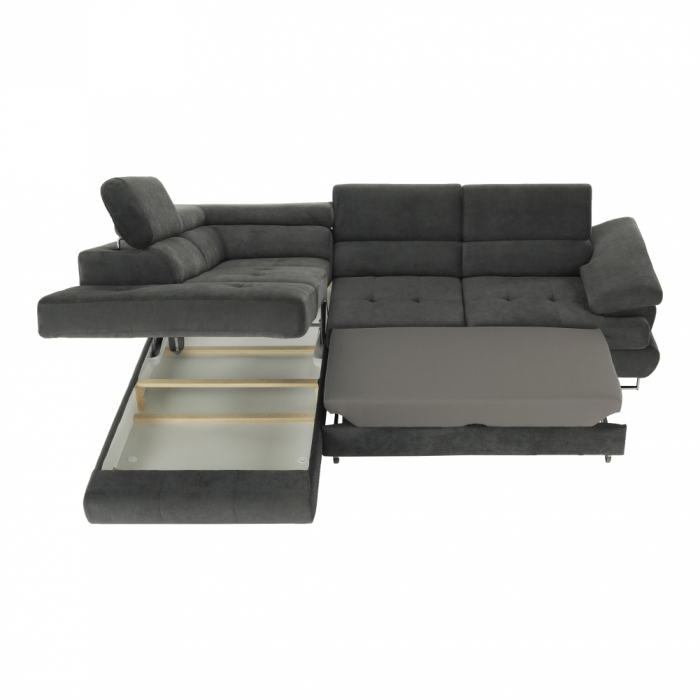 Set canapea cu spaţiu de depozitare, gri, material textil, stânga, BUTON R [22]
