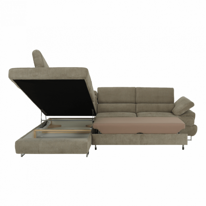Set canapea cu spaţiu de depozitare, maro deschis melanj, material textil, stânga, BUTON R [12]