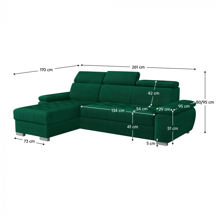 Set canapea de colţ, verde, pe stânga, SEMI ROH [4]