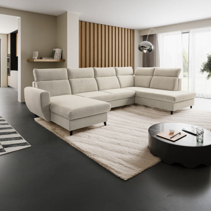Set canapea extensibilă, bej, pe stânga, ROTTO ROH U [6]