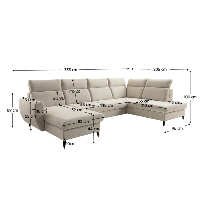 Set canapea extensibilă, bej, pe stânga, ROTTO ROH U [7]