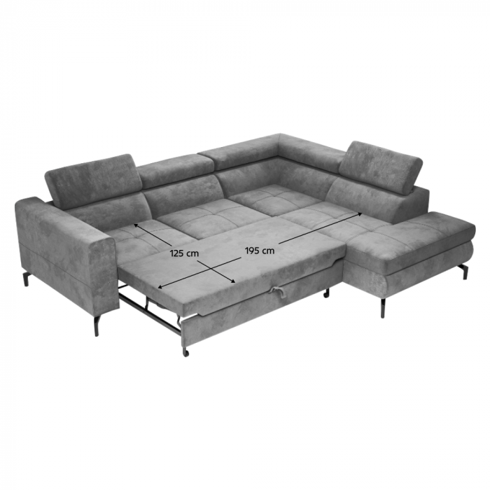 Set canapea extensibilă, gri, dreapta, BALTIK ROH [4]