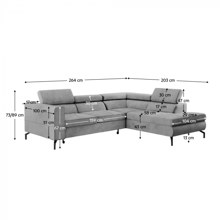 Set canapea extensibilă, gri, dreapta, BALTIK ROH [3]