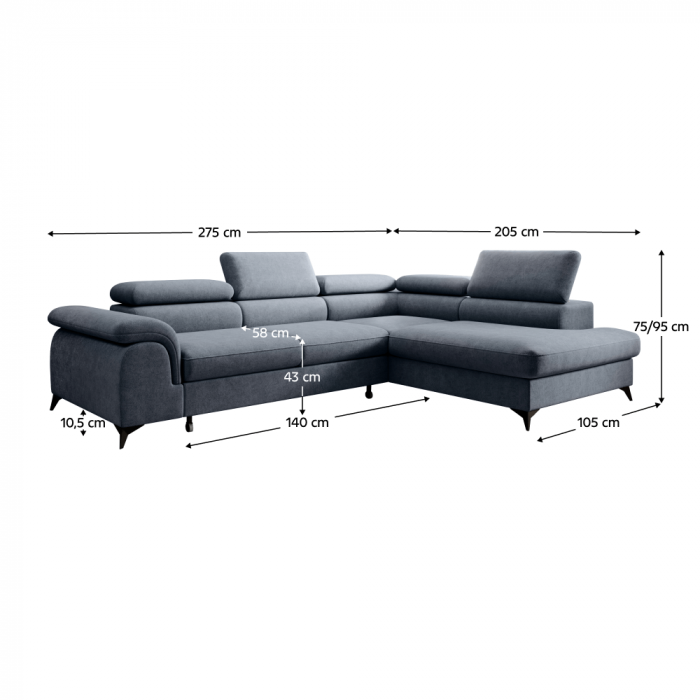 Set canapea extensibilă, gri, dreapta, PONY ROH [7]