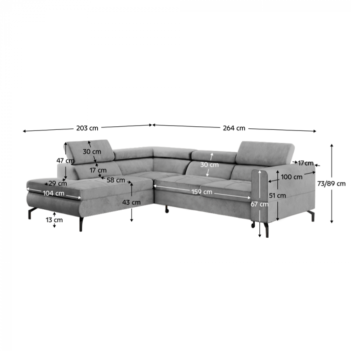 Set canapea extensibilă, gri, stânga, BALTIK ROH [3]