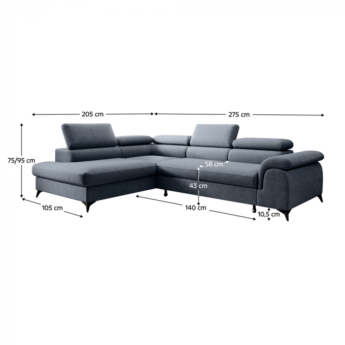 Set canapea extensibilă, gri, stânga, PONY ROH [7]