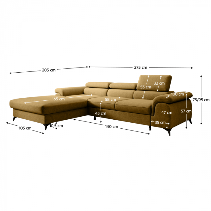 Set canapea extensibilă HORTY ROH, stânga, în culoarea muştarului [8]