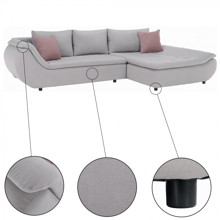 Set canapea, gri deschis / roz pudră, material textil, dreapta, BRATO [30]