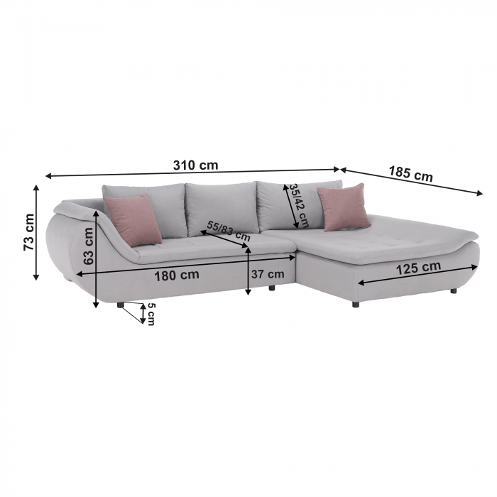 Set canapea, gri deschis / roz pudră, material textil, dreapta, BRATO [28]