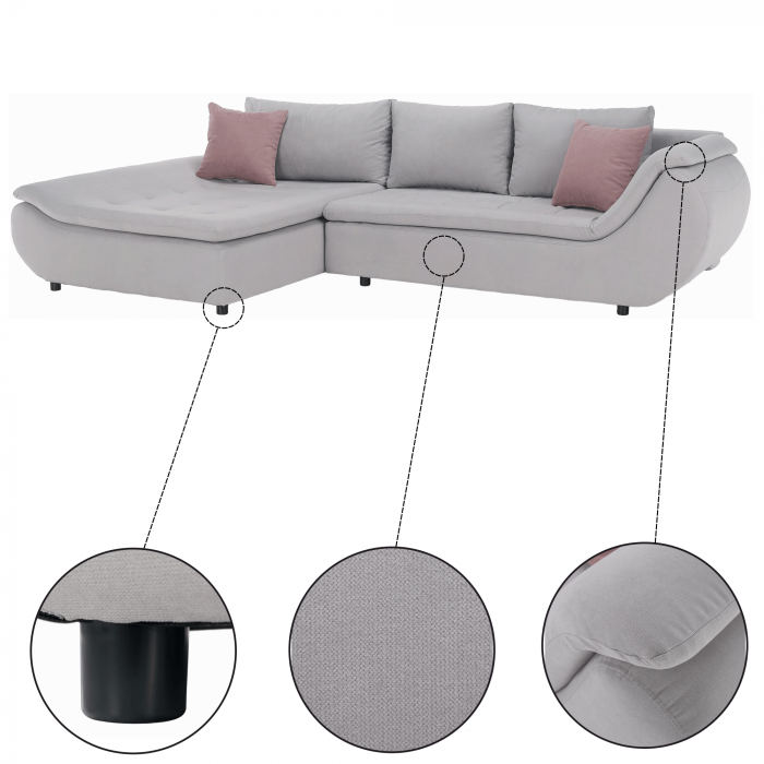 Set canapea, gri deschis / roz pudră, material textil, stânga, BRATO [14]