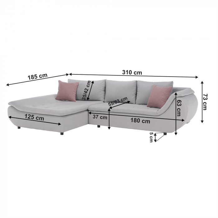 Set canapea, gri deschis / roz pudră, material textil, stânga, BRATO [12]