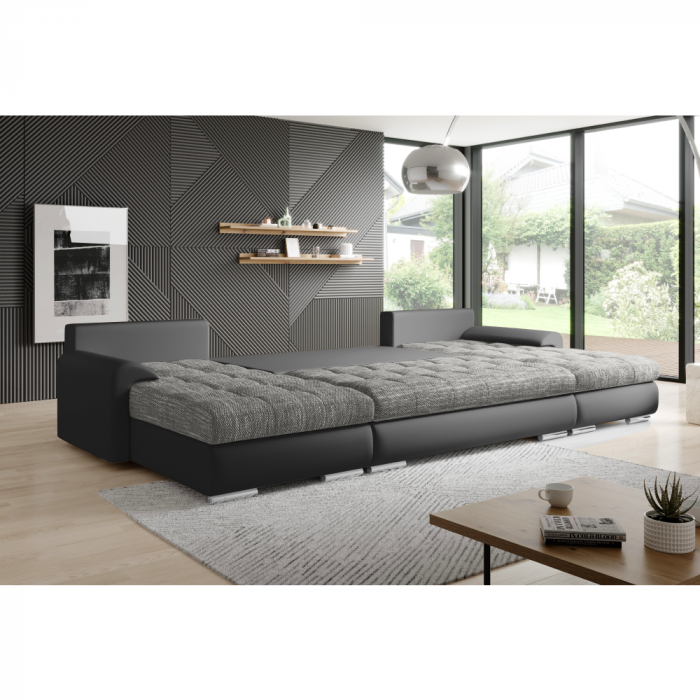 Set canapea universal, piele ecologică negru/melir gri, TOLITA U UNI [5]