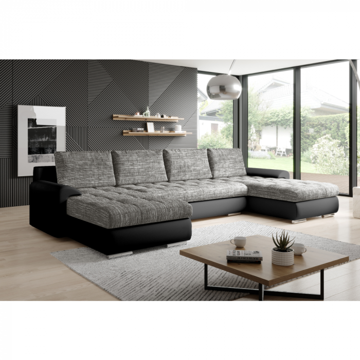 Set canapea universal, piele ecologică negru/melir gri, TOLITA U UNI [4]