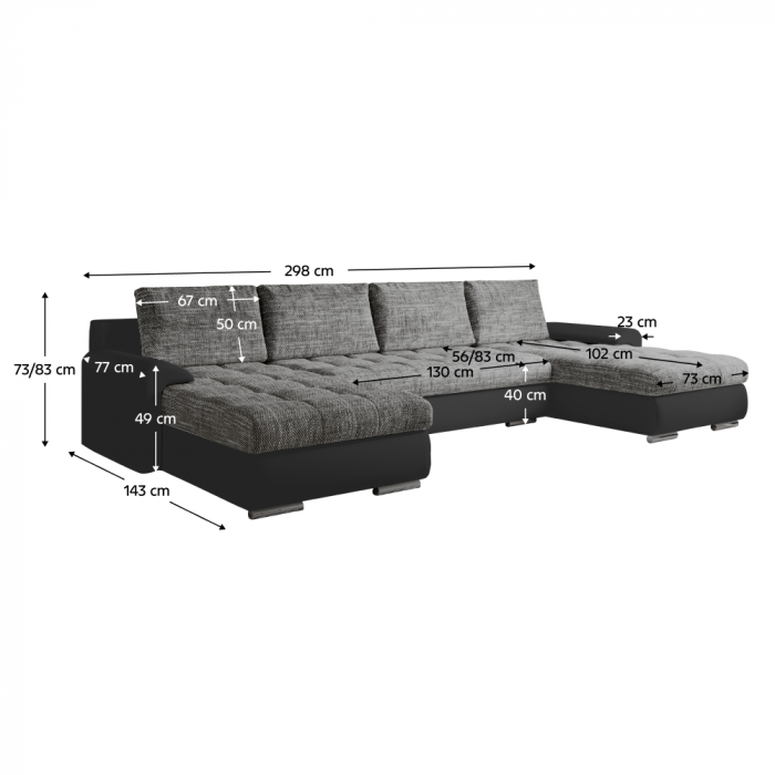 Set canapea universal, piele ecologică negru/melir gri, TOLITA U UNI [6]