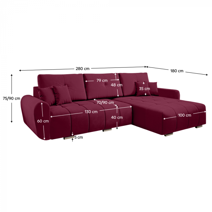 Set canapea universală, burgundy, LONGA ROH [6]