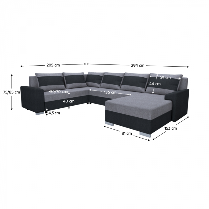 Set canapea universală, gri închis / gri, ANDRES U UNI [4]