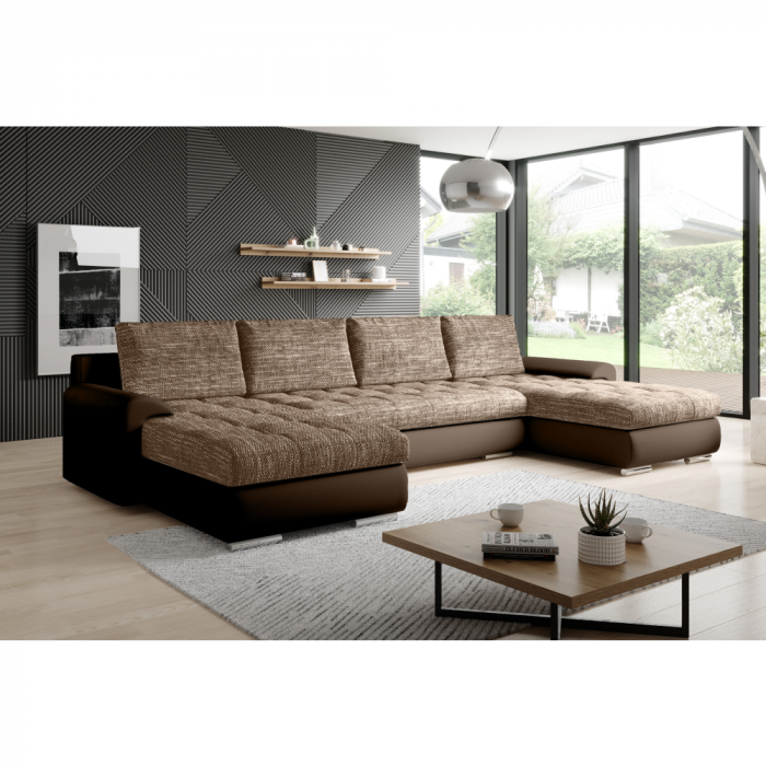 Set canapea universală, piele ecologică maro/melir maro, TOLITA U UNI [4]