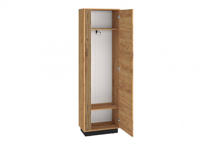 Set cuier mobilier hol, corpuri modulare, dulap cu suport umerase+pantofar+oglinda, stejar craft/negru , model riflaj -insertie negru , 120 cm lungime x 34 cm adancime x 200 inaltime dulap, [5]