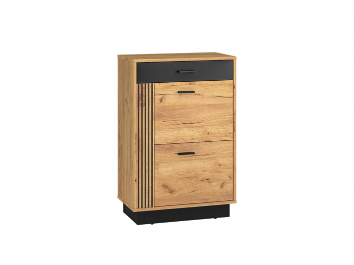 Set cuier mobilier hol, corpuri modulare, dulap cu suport umerase+pantofar+oglinda, stejar craft/negru , model riflaj -insertie negru , 120 cm lungime x 34 cm adancime x 200 inaltime dulap, [9]