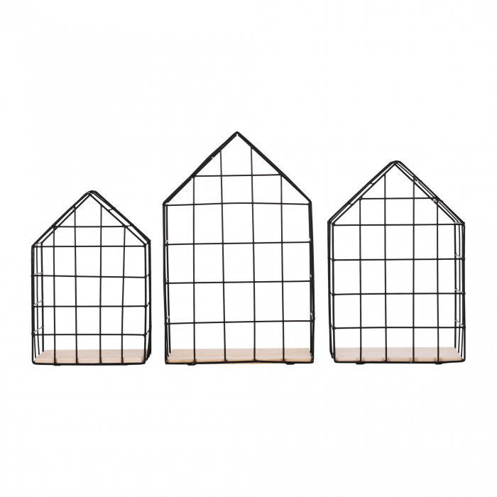 Set de 3 rafturi, natural/negru, AZURI [2]