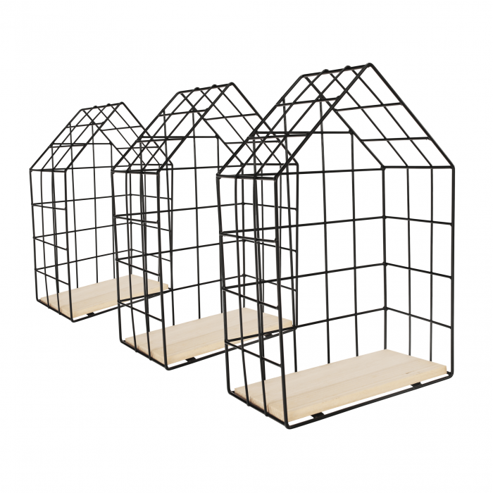 Set de 3 rafturi, natural/negru, AZURI [5]