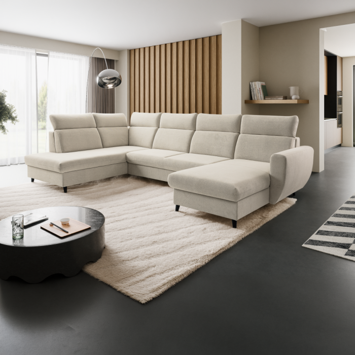 Set de canapea extensibilă, bej, pe dreapta, ROTTO ROH U [6]