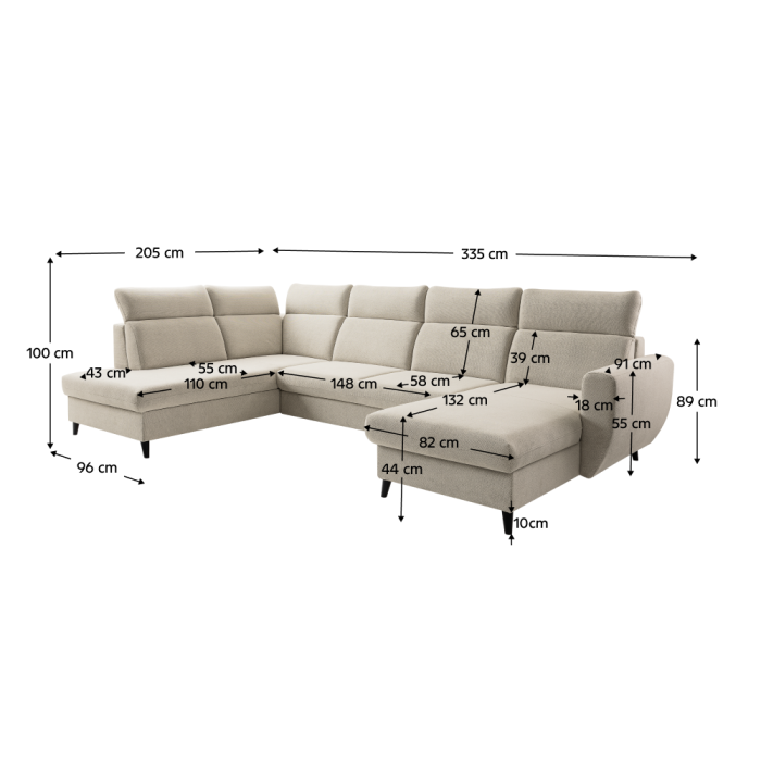 Set de canapea extensibilă, bej, pe dreapta, ROTTO ROH U [7]