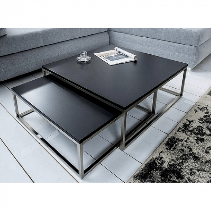 Set de două măsuţe de cafea, negru/crom, AMIAS [4]