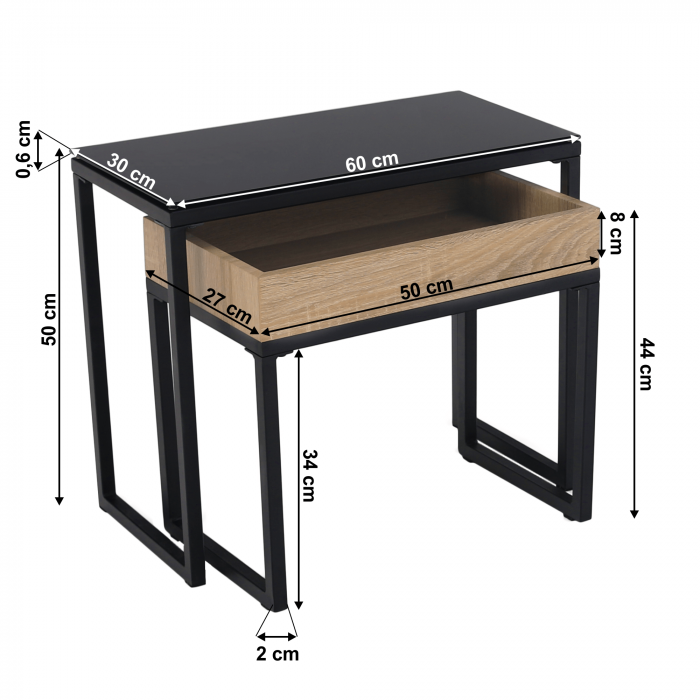 Set de două mese de cafea, stejar / negru, DAGOR [14]