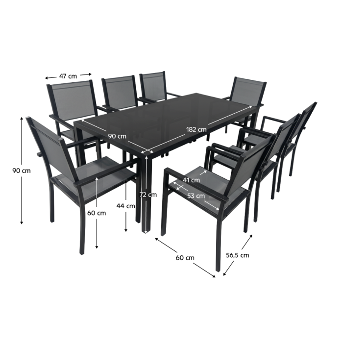 Set de grădină din 9 piese, gri/negru, aluminiu, KESIOS [9]