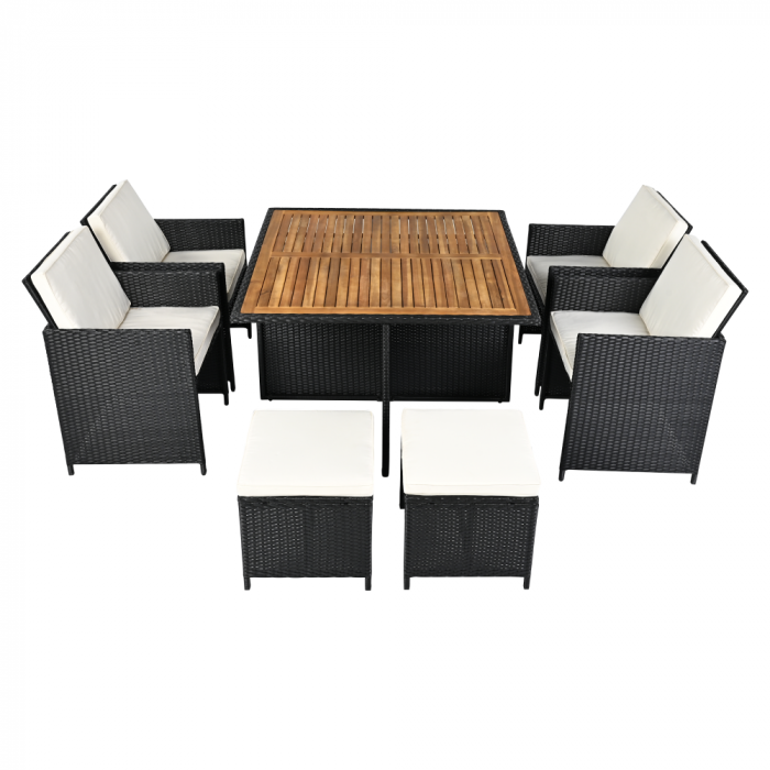 Set de grădină din ratan, lemn de salcâm, negru/crem/natural, MELFORD [3]