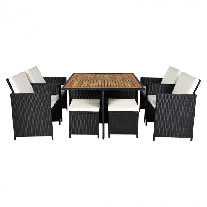 Set de grădină din ratan, lemn de salcâm, negru/crem/natural, MELFORD [14]