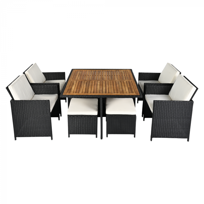 Set de grădină din ratan, lemn de salcâm, negru/crem/natural, MELFORD [4]