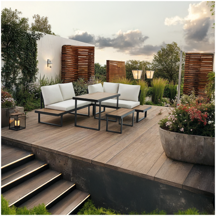 Set de grădină, negru/crem/stejar, FLOJD [5]