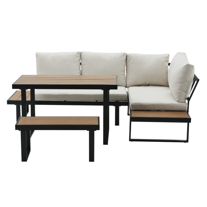 Set de grădină, negru/crem/stejar, FLOJD [2]