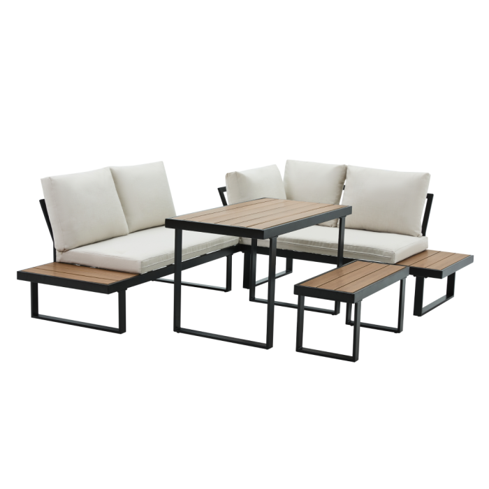 Set de grădină, negru/crem/stejar, FLOJD [3]